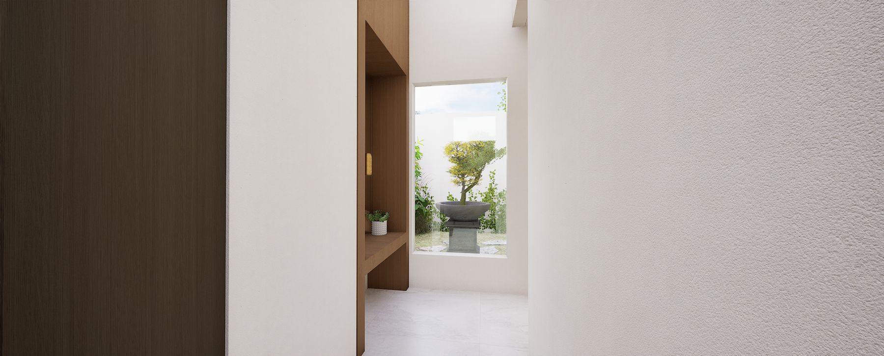 Recibidor, baño y vista al patio